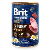 Brit Premium By Nature, Junior, Curcan și Ficat, Conservă hrană umedă fără cereale c&acirc;ini, (pate), 400g