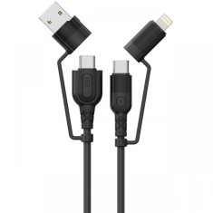 Lemontti Cablu Fisheye Series Multi-connector 4 in 1, USB-A &amp; Type-C la Type-C &amp; Lightning, PD, 60W, 1.2m, Negru