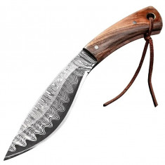 Cutit de vanatoare Foxter Finka Kukri, otel inoxidabil si lemn, 19 cm, teaca maro