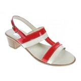 OFERTA marimea 35,36, 37, 38, 39, 40 -Sandale dama din piele naturala, lac, combinatie de culori, Rosu, Alb, toc de 5cm - LS7AR