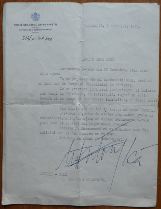 Document Presed. Consiliului de Ministri semnat de Prof. Mihai Antonescu , 1943