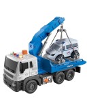 Camion de tractare cu platforma, sunete, lumini si vehicul salvare, scara 1:16, alb/albastru, Oem