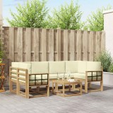 vidaXL Set canapele gradina exterior modulare lemn masiv acacia alb crem cu perne 7 piese