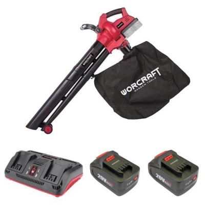 Aspirator frunze, cu 2 acumulatori 4 Ah, incarcator 2x20V Li-ion, sac colector, Worcraft GartenVIP DiyLine foto