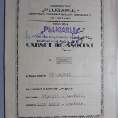 CARNET DE ASOCIAT - COOP. "PLUGARUL" CLUJ - SISESTI - LACFALU - SATU MARE - 1941