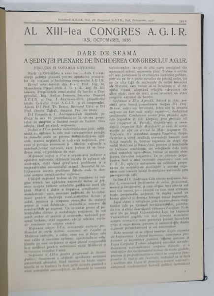 AL III CONGRES A.G.I.R. , BULETIN , VOL. 18, IASI , OCTOMBRIE , 1936