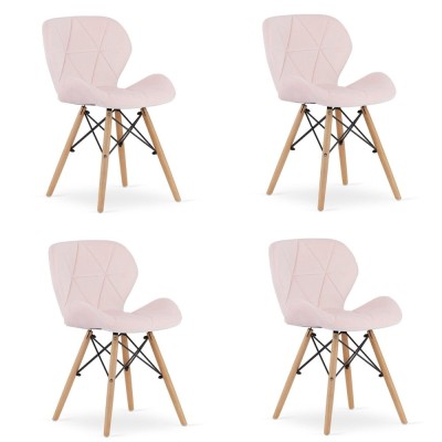 Set 4 scaune stil scandinav, Artool, Lago, catifea, lemn, roz, 48x43x74 cm foto