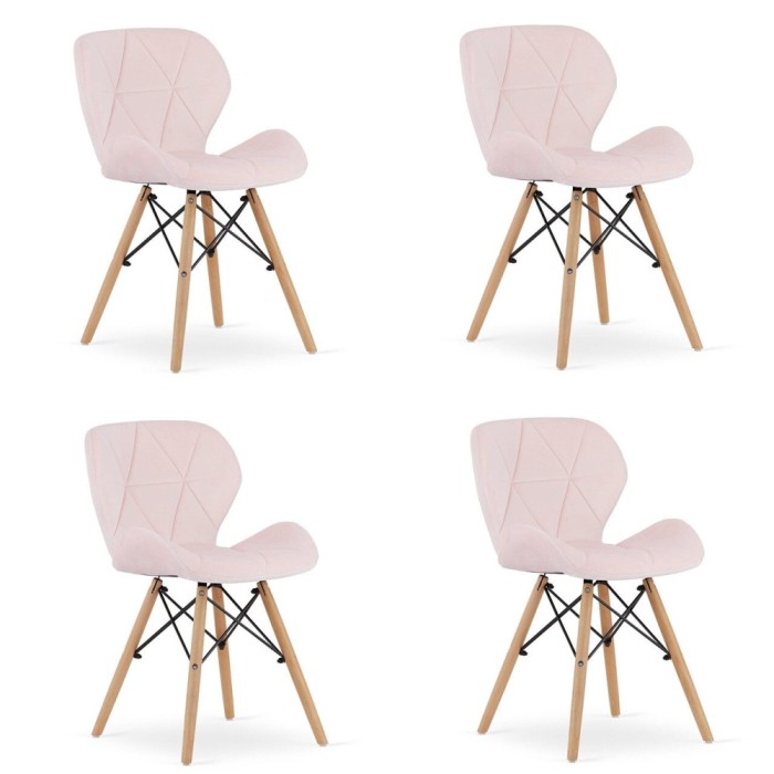 Set 4 scaune stil scandinav, Artool, Lago, catifea, lemn, roz, 48x43x74 cm