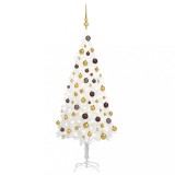 VidaXL Brad Crăciun pre-iluminat artificial, set globuri, alb, 120 cm