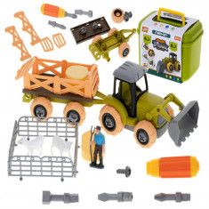 Set Jucarie Ferma Interactiva Velixo&reg;, pentru Copii, Include Tractor Agricol, Remorca, Surubelnita cu 3 Capete, Fermier, 2 Miei, 2 Baloti de Fan, 4 Ga
