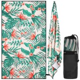 Prosop de plaja cu uscare de rapida, husa de transport, 90x180cm, model floral Household NewTrend
