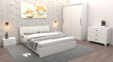 Set Dormitor Tania Alb Pat 160 cm x 200 cm + Noptiere + Dulap cu usi glisante 150 cm x 200 cm + comoda