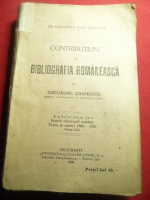 Ghe.Adamescu Contributii la Bibliografia Romaneasca 1923 vol.2 ,414 pag foto