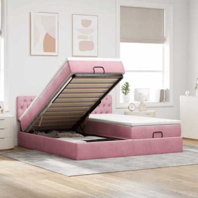 vidaXL Cadru de pat otoman cu saltele Roz 200x200cm catifea 3312103 foto