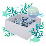 Piscina uscata cu 300 de bile (babyblue, mint, blue perlat, transparent) MeowBaby , Blue Lagoon, 90x90x40 cm, Gri, Meowbaby&reg;