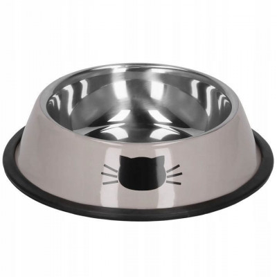 Castron, bol, pentru caine, pisica, rotund, inox, bej, 12 cm foto