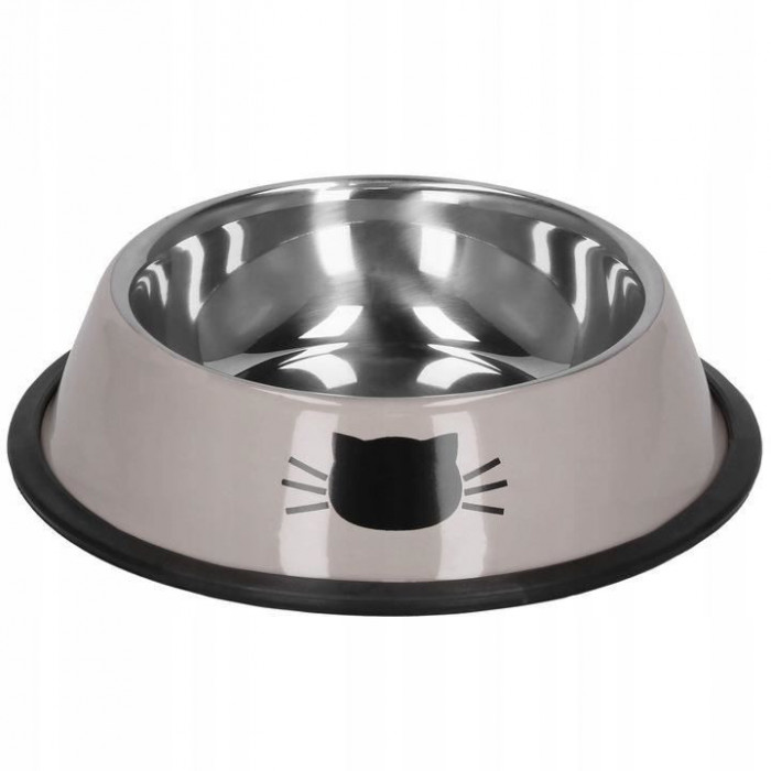 Castron, bol, pentru caine, pisica, rotund, inox, bej, 12 cm