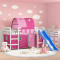 Pat etajat de copii cu tunel, roz, 90x200 cm, lemn masiv pin GartenMobel Dekor