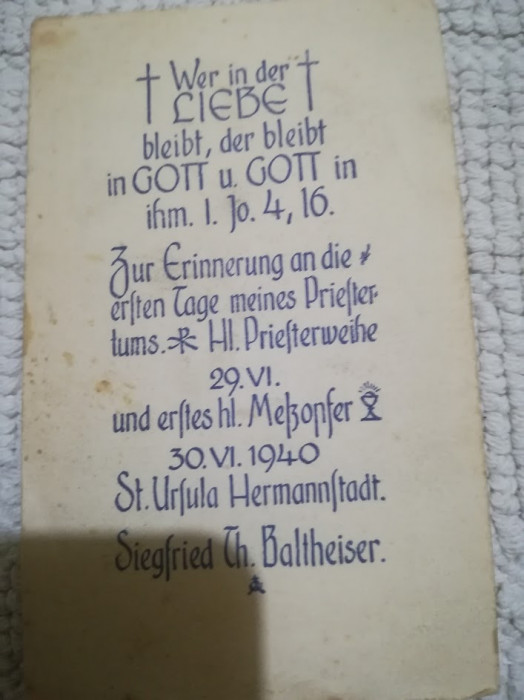 1940 document Siegfrid Th. Baltheiser catolicism SIBIU catolic religie