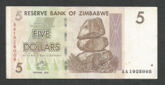 ZIMBABWE 5 DOLARI DOLLARS 2007 [25] P-66 , VF+ foto