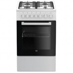 Aragaz Beko, 50 x 60 cm, 55 l, capac metalic, 4 arzatoare gaz, grill, timer, cuptor electric, Alb foto