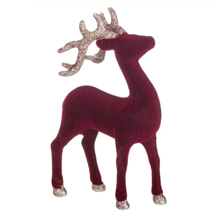 Decoratiune Crăciun, Cerb, Bordo, Detalii Glitter Bej, 22cm, Plastic
