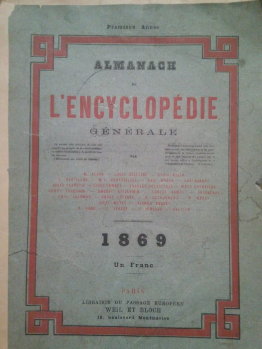 Michel Alcan - Almanach de l&#039;encyclopedie generale (1869)