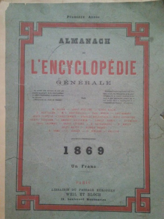 Michel Alcan - Almanach de l&#039;encyclopedie generale (Editia: 1869)