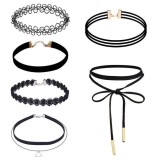 Set 6 Coliere Choker Negre, Ajustabile, Stiluri Multiple, Elegante cu Zirconiu - Coliere Fashion Damă