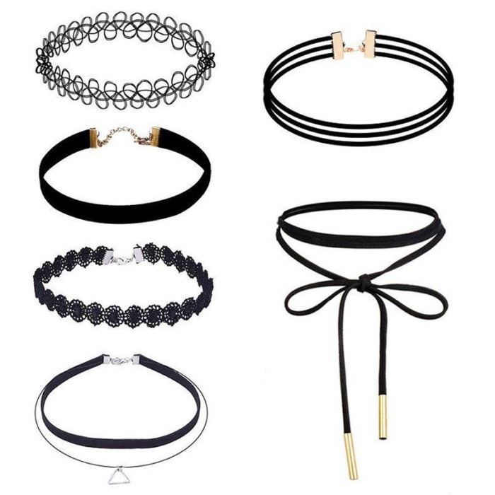 Set 6 coliere choker elegant, stiluri multiple, negru
