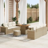 Set de canapele de grădină vidaXL cu 9 piese cu perne Bej Ratan Poli Acacia