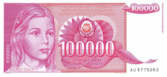 Bancnota Iugoslavia 100.000 Dinari 1989 - P97 UNC foto