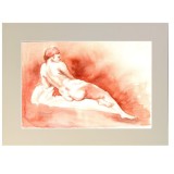 E67. Tablou, Nud din spate, acuarela pe hartie A4, cu cadru Passpartout, 30x40cm, Impresionism