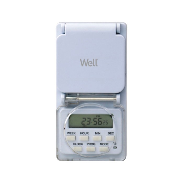 Priza programabila digital Well TIMER-DIG-02-WL, IP44, 16 A