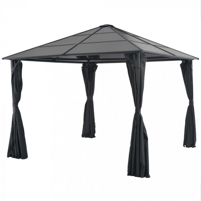 Pavilion cu perdea, negru, 3 x 3 m, aluminiu GartenMobel Dekor