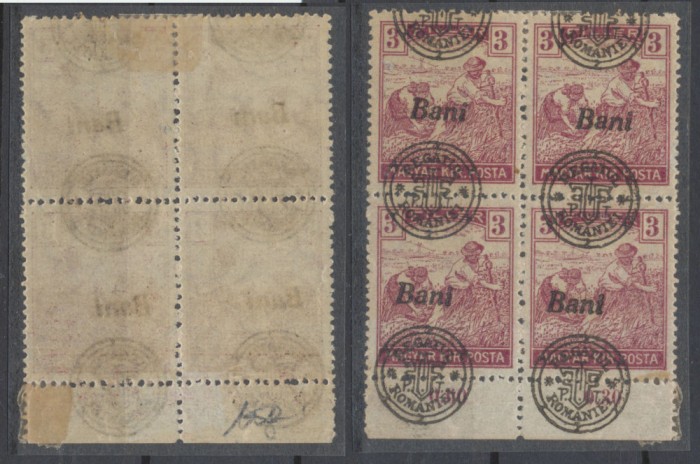 Oradea 1919 Seceratori 3 Bani bloc de 4 eroare cu sursarj mult deplasat MNH/MLH