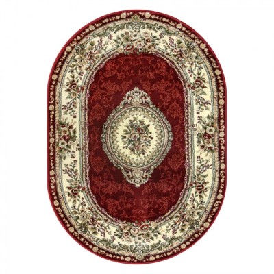 Covor Oval Model Lotos 571-210, Marime 60 x 110 cm, Rosu, Inaltime Fir 8 mm, Antialergic, Polipropilena, Living, Dormitor, Sufragerie, Birou foto