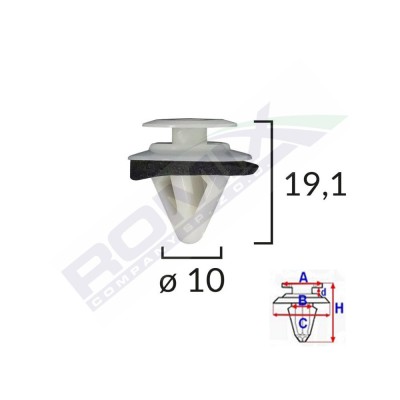 Clips Tapiterie Pentru Mazda/Subaru 10X19.1Mm - Alb Set 10 Buc 139975 B23162-RMX foto