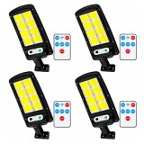 Cumpara ieftin Set de 4 lămpi solare stradale LED DEPOX&reg;, cu senzori de mișcare și lumină, telecomenzi, IP65, negru