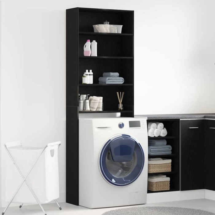 vidaXL Dulap pentru mașina de spălat Stejar Negru 64 x 24 x 190 cm 862668