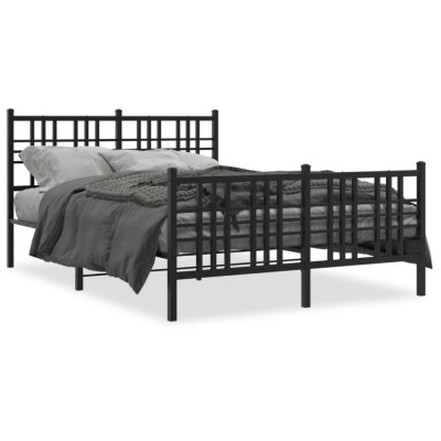 vidaXL Cadru pat metalic cu tăblie de cap/picioare, negru, 137x190 cm foto