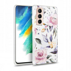 Husa Silicon Compatibila cu Samsung Galaxy S21 FE Mood Floral White