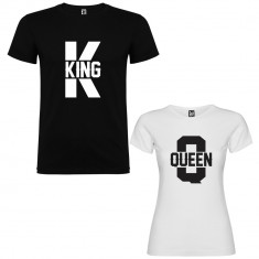 Set 2 Tricouri cuplu King K si Queen Q, negru+alb foto