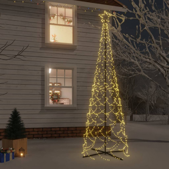 vidaXL Brad de Crăciun conic, 500 LED-uri, alb cald, 100x300 cm