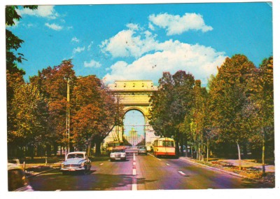 CPIB 18444 CARTE POSTALA - BUCURESTI. ARCUL DE TRIUMF, AUTOBUZ, AUTOTURISM EPOCA foto