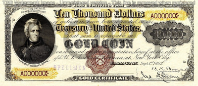 10000 dolari 1882 Reproducere Bancnota USD , Dimensiune reala 1:1 foto
