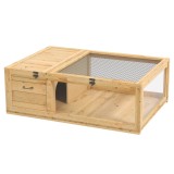 PawHut Casă pentru Țestoase din Lemn de Brad cu 2 Zone și Panou Extensibil, Galben Deschis