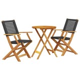 Cumpara ieftin Set mobilier bistro, 3 piese, negru, poliratan si lemn masiv