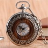 Ceas de buzunar Mecanic Gorben Skeleton Vintage Argintiu, insertie lemn, lant 36cm, cadran 5cm, aliaj, cifre romane, Luxury