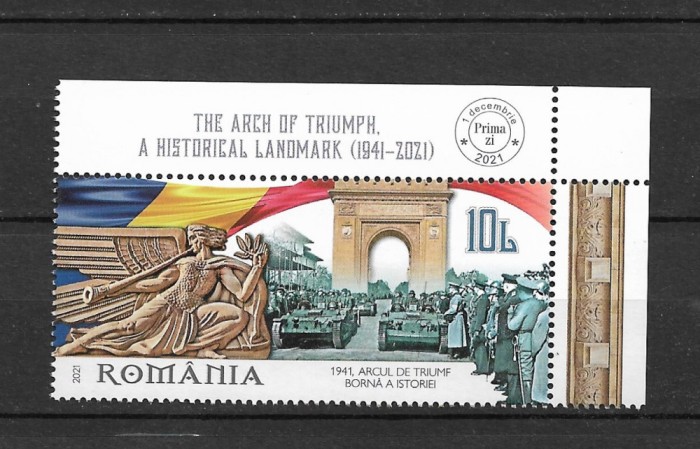 ROMANIA 2021 - ARCUL DE TRIUMF, TABS DIN COALA DE POSTA (3), MNH - LP 2348